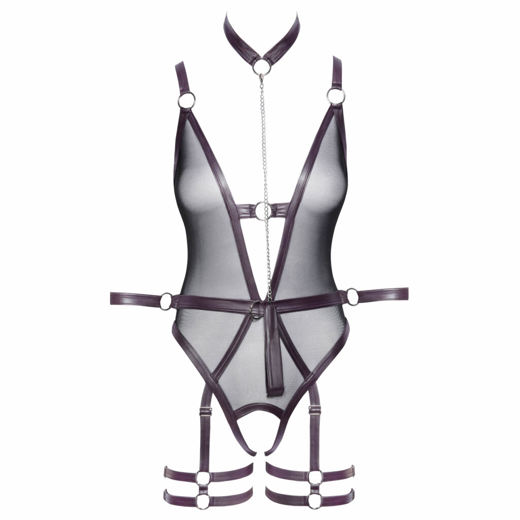 Transparent Body med Wetlook Harness og Håndjern